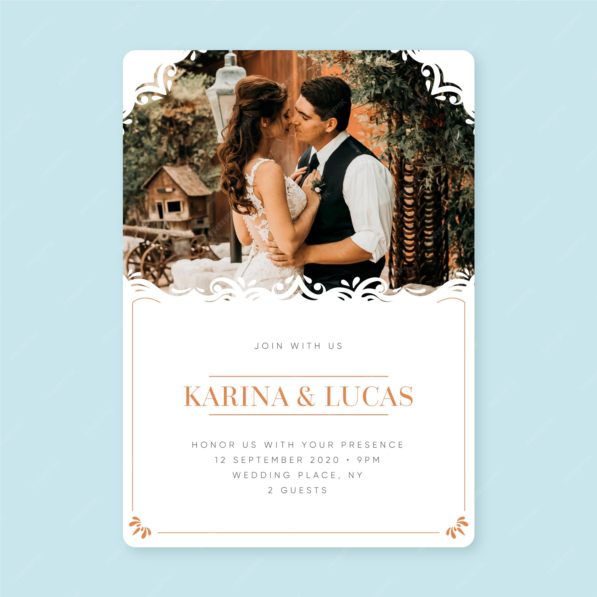 Plantilla de invitación de boda con foto de novios | Gratis