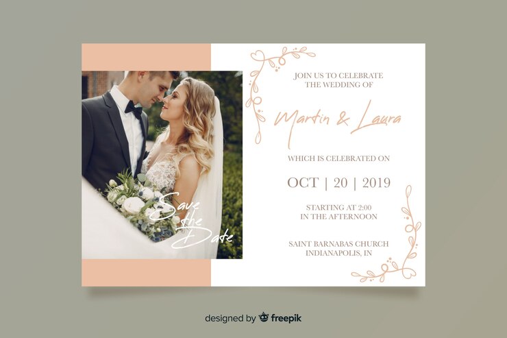 Vector gratuito plantilla de invitación de boda con foto