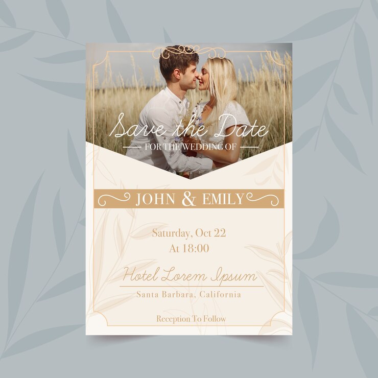 Vector gratuito plantilla de invitación de boda con foto