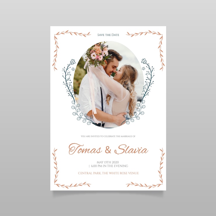 Vector gratuito plantilla de invitación de boda con foto