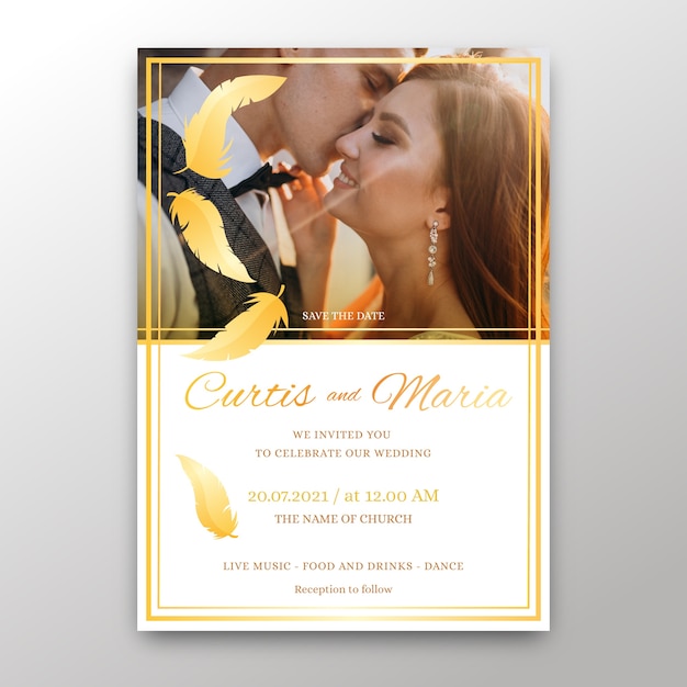 Vector gratuito plantilla de invitación de boda con foto