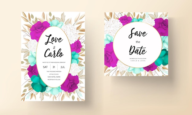 Vector gratuito plantilla de invitación de boda con hermosa decoración floral