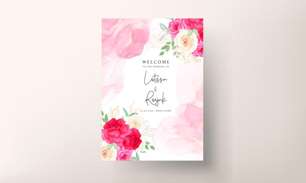 plantilla de invitación de boda con hermoso conjunto de rosas románticas