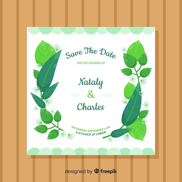 Plantilla de invitación de boda con hojas