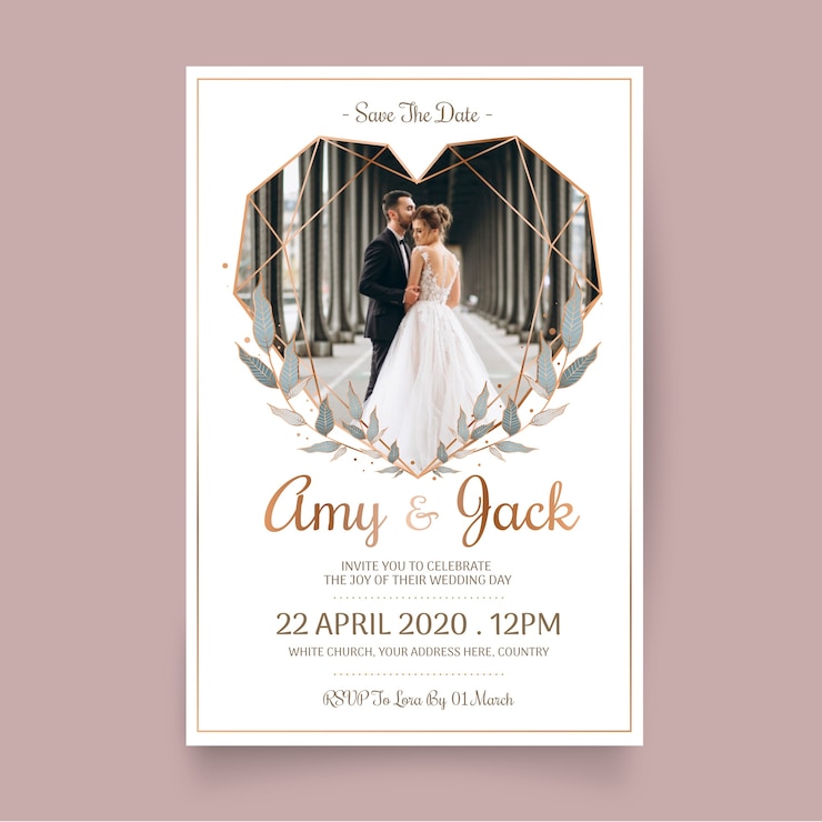 Vector gratuito plantilla de invitación de boda con imagen