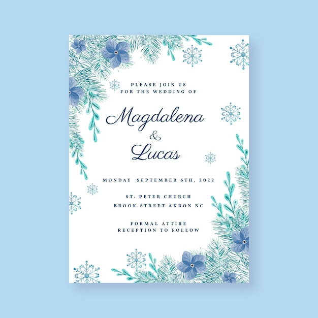 Plantilla de invitación de boda de invierno en acuarela