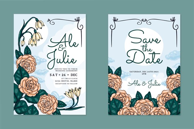 Plantilla de invitación de boda de invierno dibujada a mano