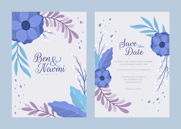 Vector gratuito plantilla de invitación de boda de invierno plana dibujada a mano