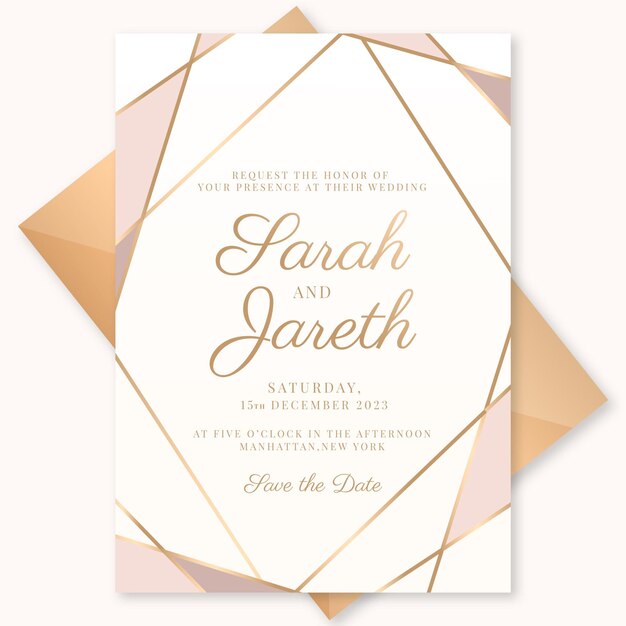 Plantilla de invitación de boda de lujo dorado degradado