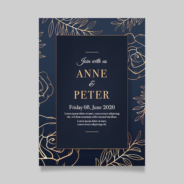 plantilla de invitación de boda de lujo