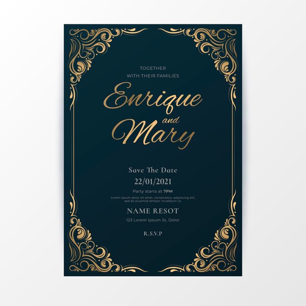 Plantilla de invitación de boda de lujo