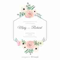 Vector gratuito plantilla de invitación de boda con marco floral