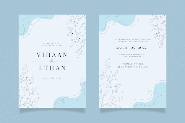 Plantilla de invitación de boda mínima dibujada a mano