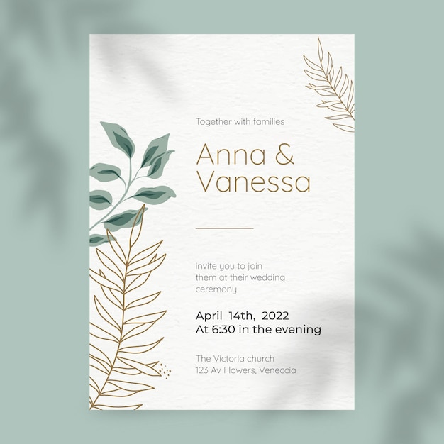 Vector gratuito plantilla de invitación de boda mínima dibujada a mano