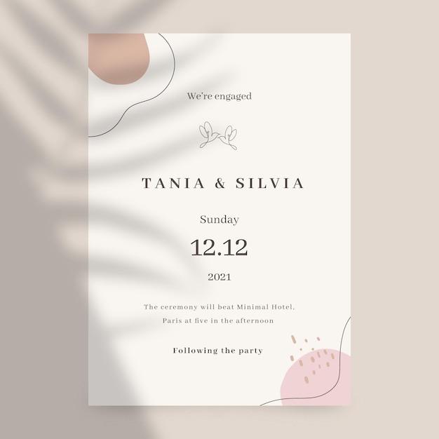 Plantilla de invitación de boda mínima dibujada a mano