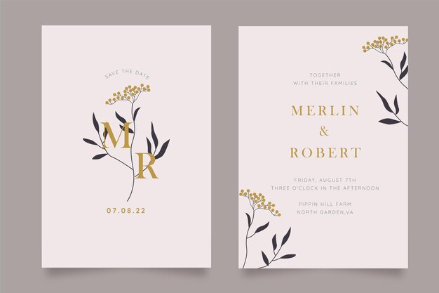 Plantilla de invitación de boda mínima dibujada a mano