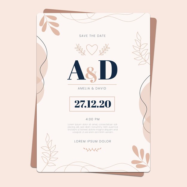 Plantilla de invitación de boda mínima dibujada a mano