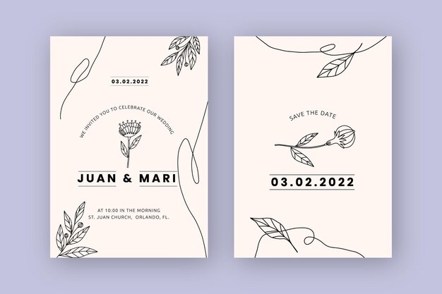 Plantilla de invitación de boda mínima dibujada a mano