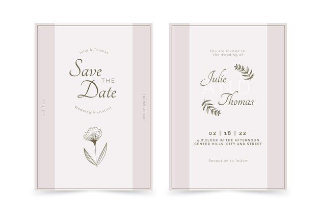 Plantilla de invitación de boda mínima dibujada a mano