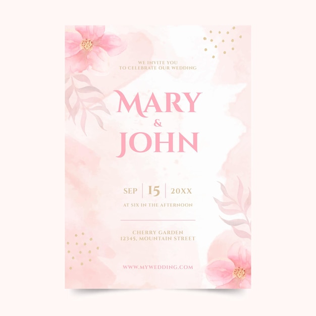 Plantilla de invitación de boda minimalista en acuarela pintada a mano