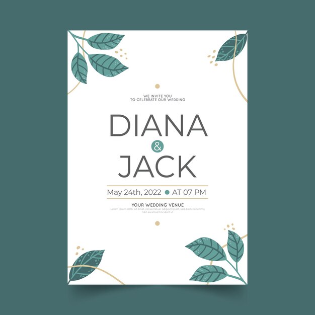Plantilla de invitación de boda minimalista dibujada a mano