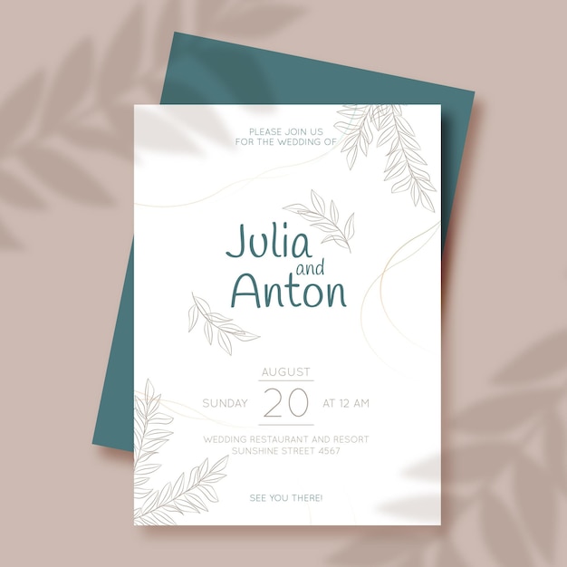 Plantilla de invitación de boda minimalista dibujada a mano