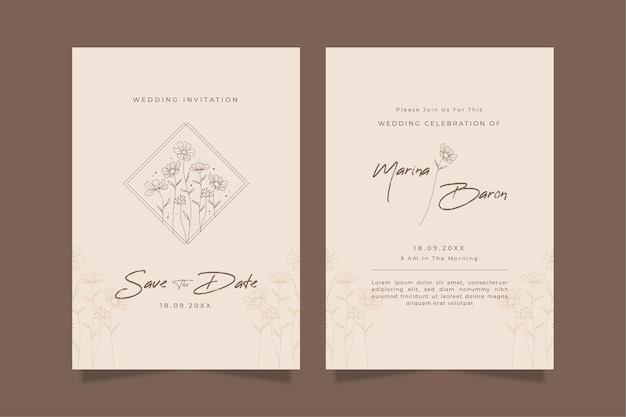 Plantilla de invitación de boda minimalista dibujada a mano