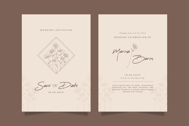 Plantilla de invitación de boda minimalista dibujada a mano