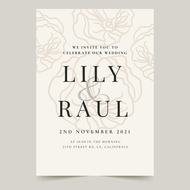 Plantilla de invitación de boda minimalista dibujada a mano