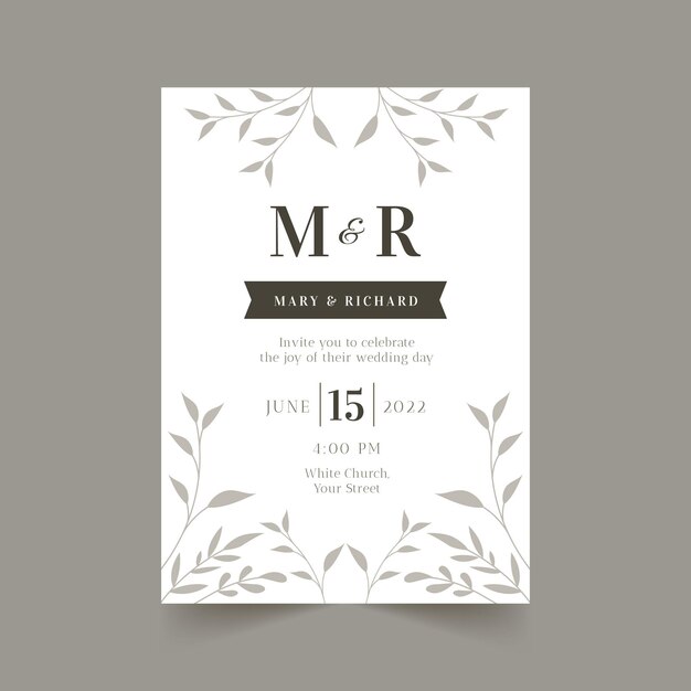 Plantilla de invitación de boda minimalista dibujada a mano