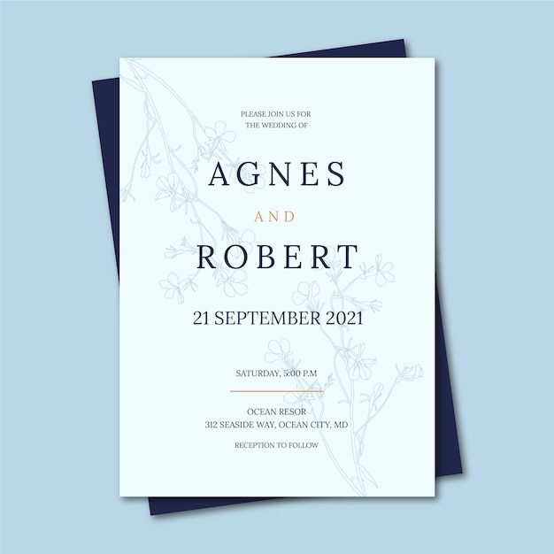Plantilla de invitación de boda minimalista dibujada a mano