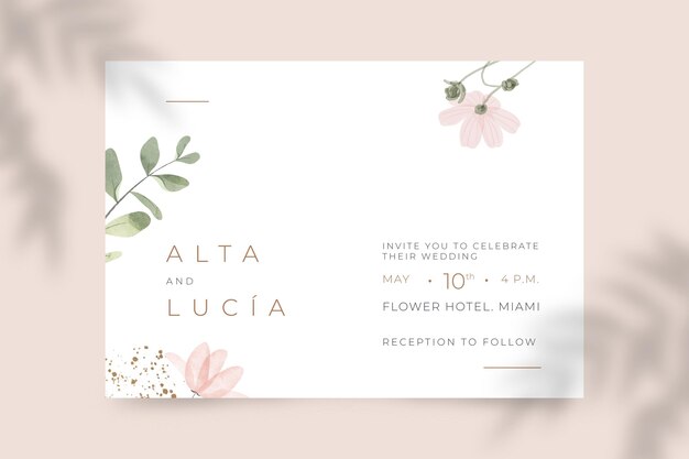 Plantilla de invitación de boda minimalista dibujada a mano