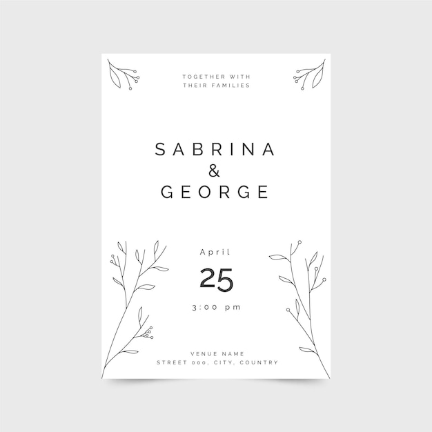 Vector gratuito plantilla de invitación de boda minimalista plana orgánica