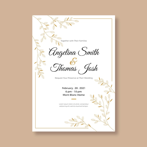 Plantilla de invitación de boda minimalista plana orgánica