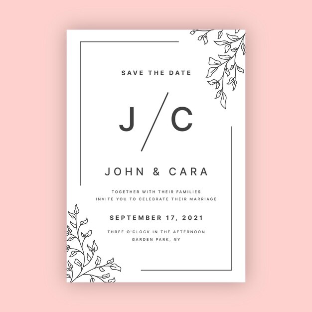 Plantilla de invitación de boda minimalista plana orgánica