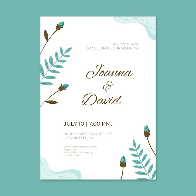Plantilla de invitación de boda minimalista plana orgánica