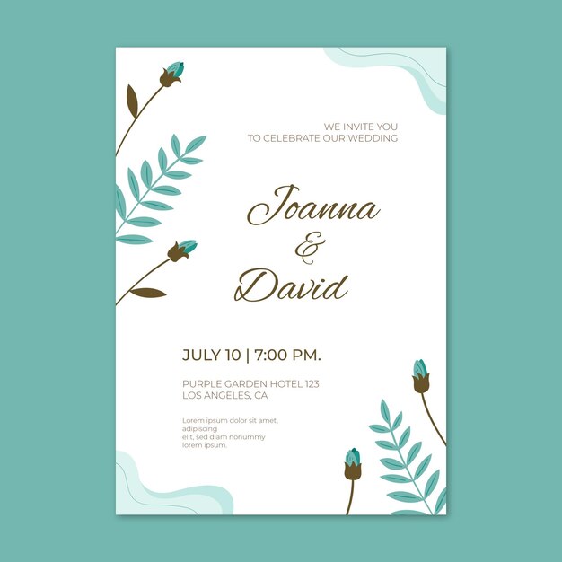 Plantilla de invitación de boda minimalista plana orgánica