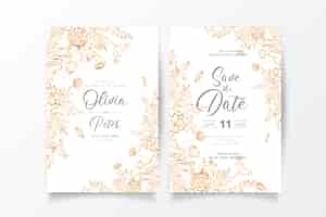 Vector gratuito plantilla de invitación de boda con naturaleza dorada