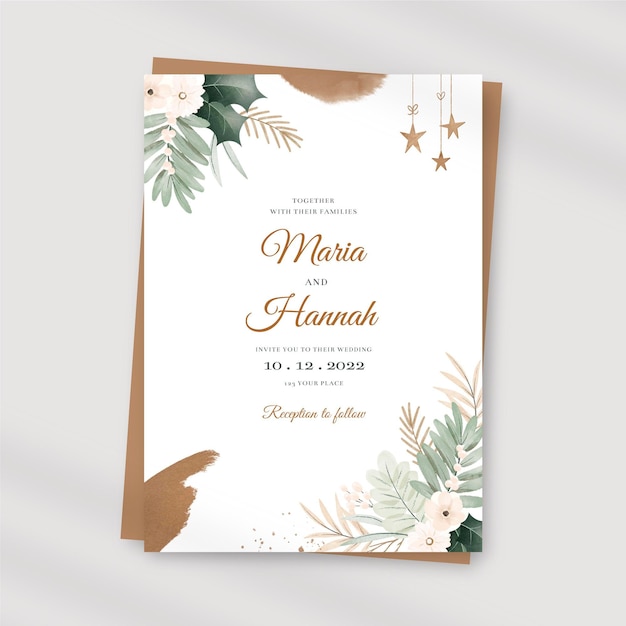 Plantilla de invitación de boda de navidad en acuarela