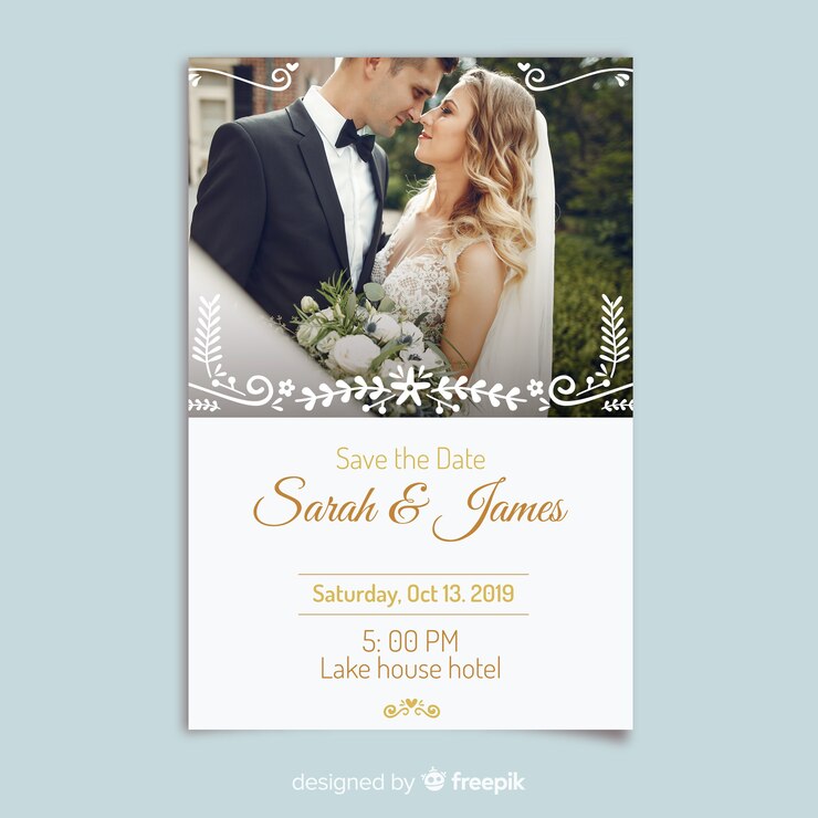 Vector gratuito plantilla de invitación de boda ornamental con foto