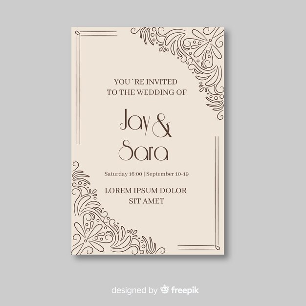 plantilla de invitación de boda ornamental retro