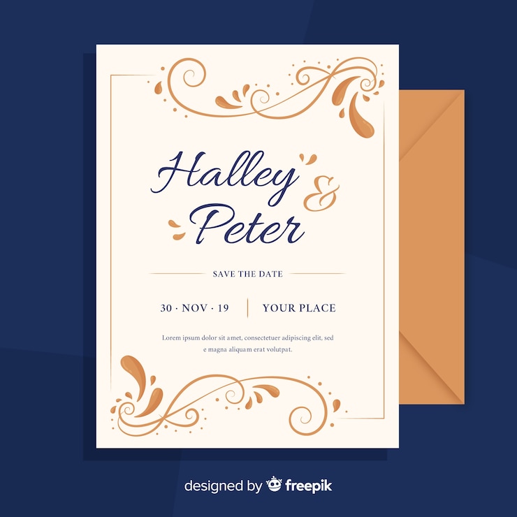 Vector gratuito plantilla de invitación de boda ornamental retro