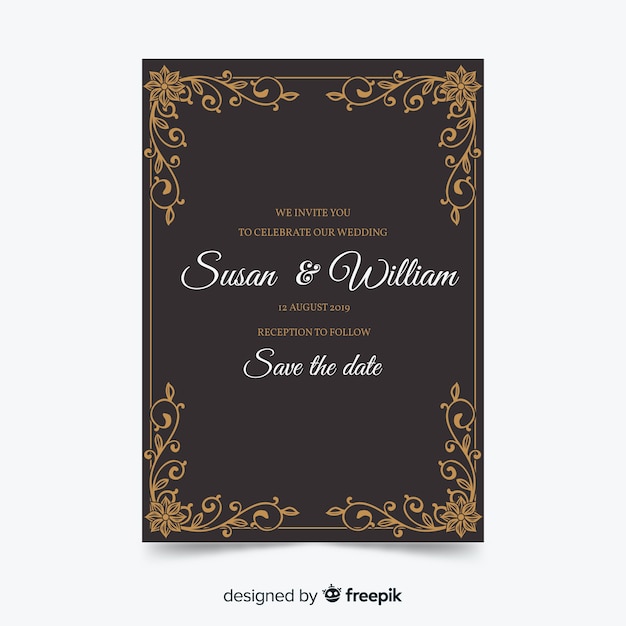 plantilla de invitación de boda ornamental retro