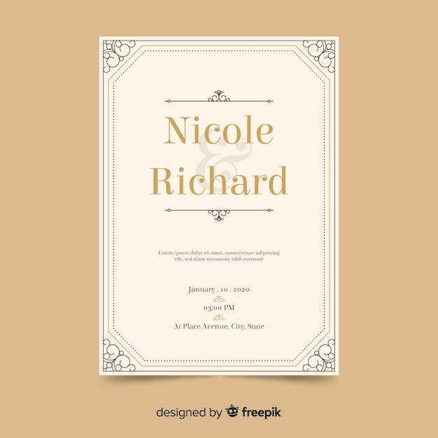 Plantilla de invitación de boda ornamental retro