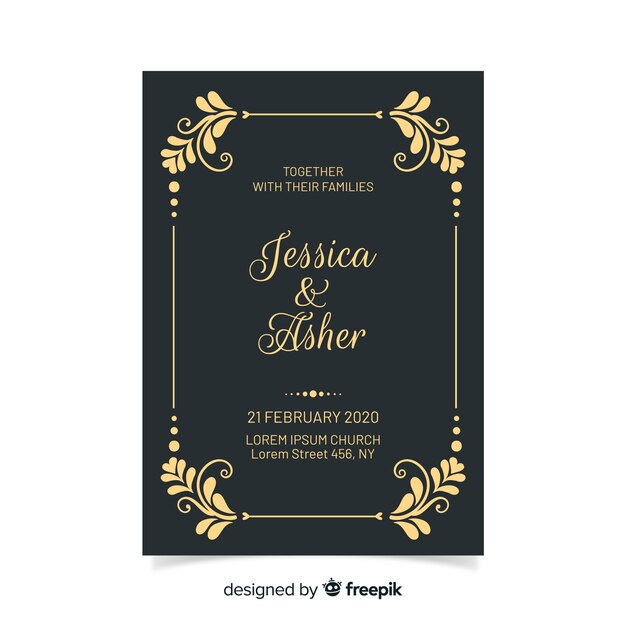 Plantilla de invitación de boda ornamental retro