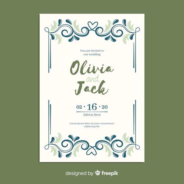 Plantilla de invitación de boda ornamental retro