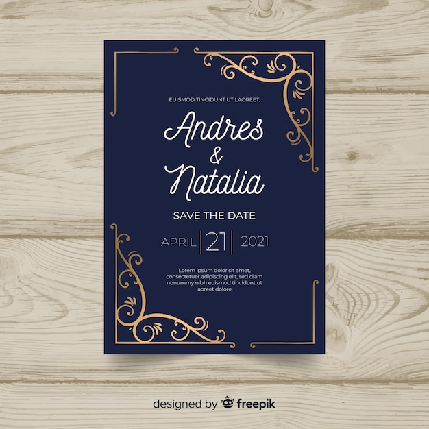 Plantilla de invitación de boda ornamental retro