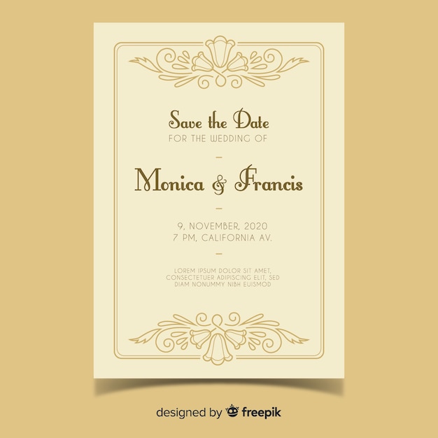 Plantilla de invitación de boda ornamental vintage