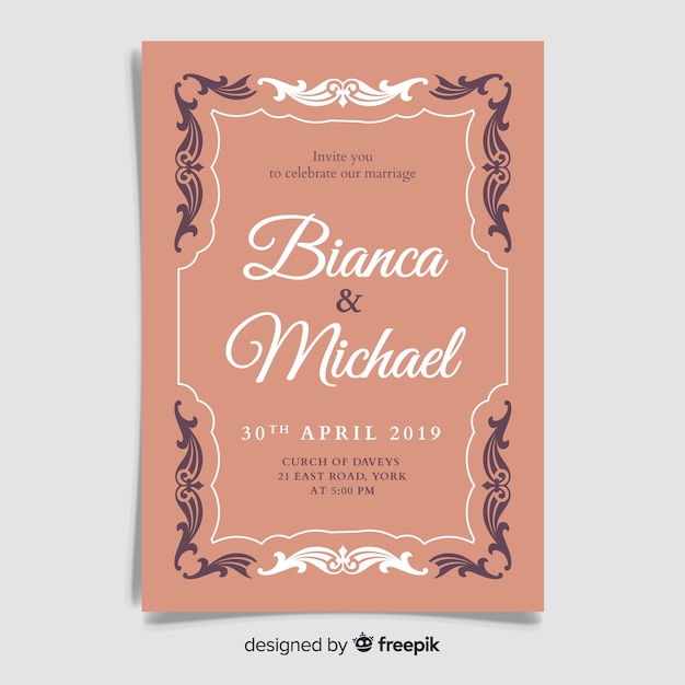 Vector gratuito plantilla de invitación de boda ornamental vintage