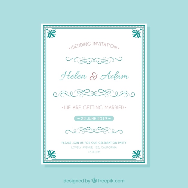 Vector gratuito plantilla de invitación de boda ornamental